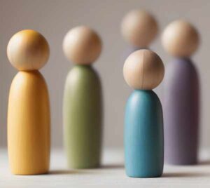 Group of 5 colourful peg figures, fellowship group concept