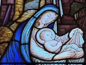 Mary and Jesus detail from stained glass window