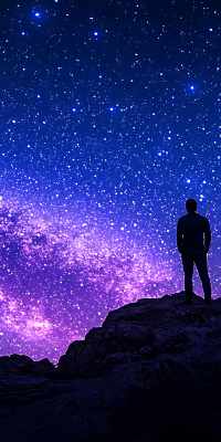 Man standing on mount facing cosmos
