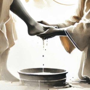 Christ kneeling and washing feet